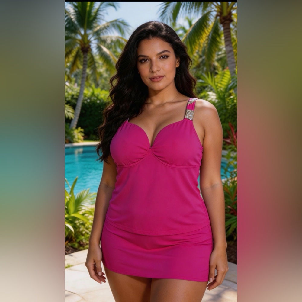 NWT Lane Bryant Swim Top Cacique Tankini 44DDD Underwire Molded Cup Adjust Strap